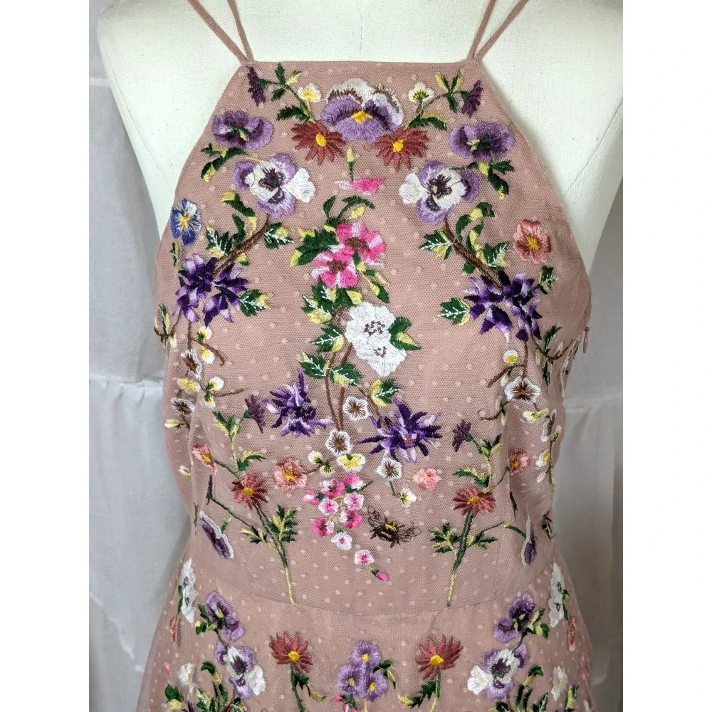 ASOS Dusty Rose Floral Sequin Halter Maxi Dress